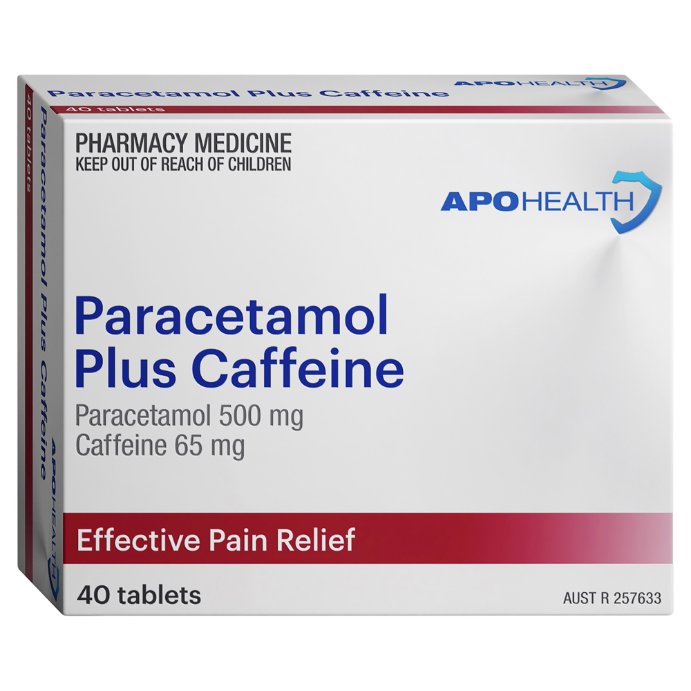 APO HEALTH Paracetamol 500mg PLUS Caffeine 65mg Blister Pack 40 Tablets