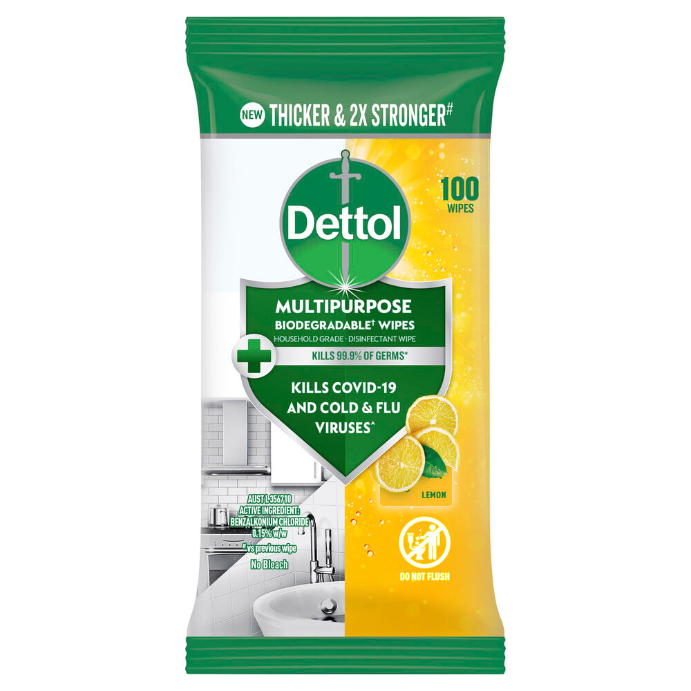 Dettol Multipurpose Biodegradable Wipes Lemon 100 Pack