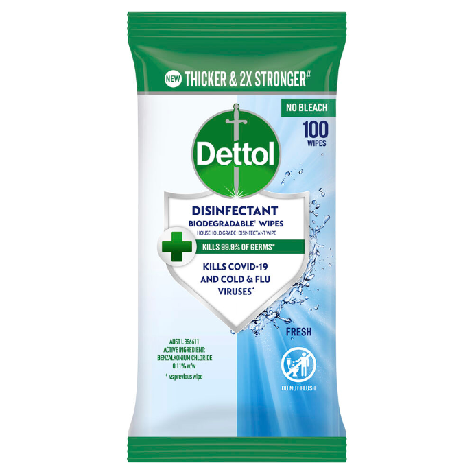 Dettol Disinfectant Biodegradable Wipes Fresh 100 Pack