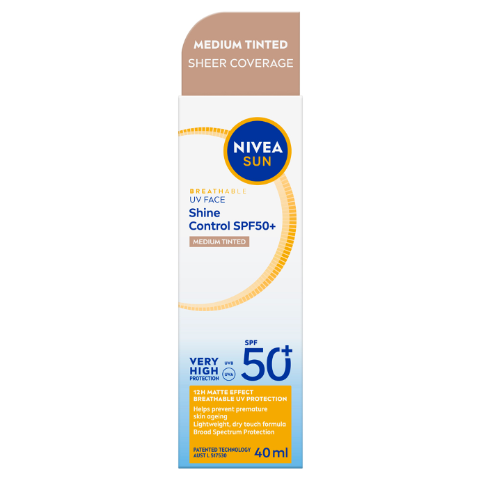 NIVEA SUN UV Face Shine Control SPF50+ Medium Tinted 40mL