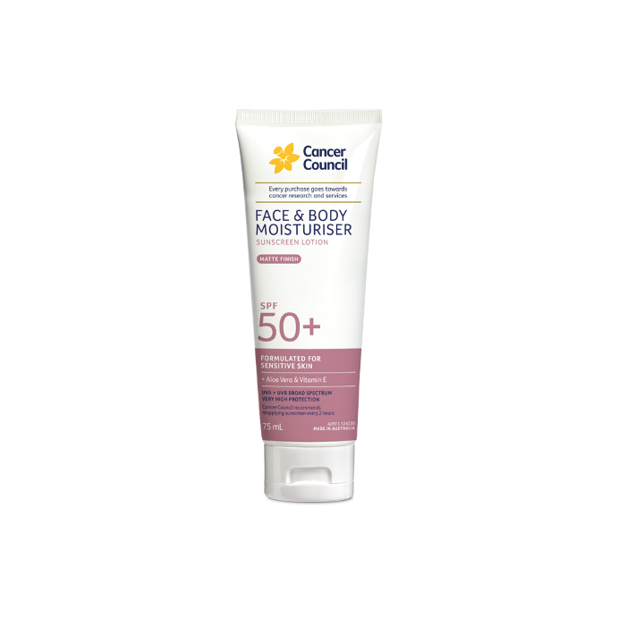 Cancer Council Face & Body Moisturiser Sunscreen Lotion Matte Finish SPF 50+ 75mL
