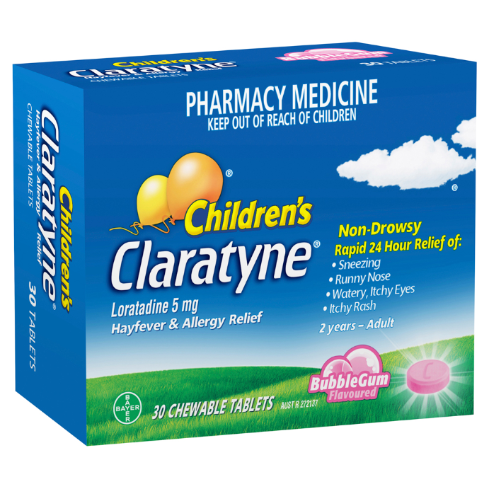 Claratyne Children's Hayfever & Allergy Relief Bubblegum Flavoured Chewable Tablets 30 Tablets