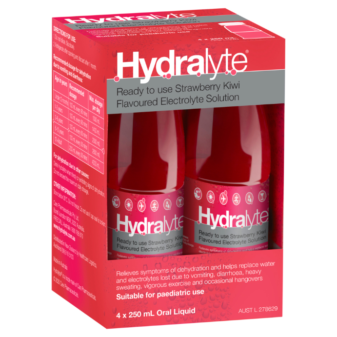 Hydralyte Electrolyte Solution Strawberry Kiwi Flavoured 4 x 250mL