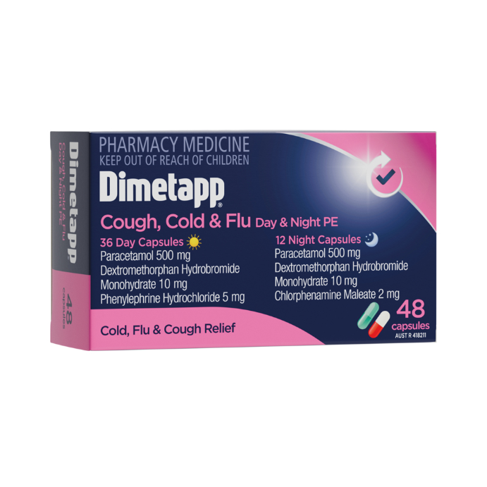 Dimetapp Cough Cold & Flu + Decongestant Day & Night 48 Capsules
