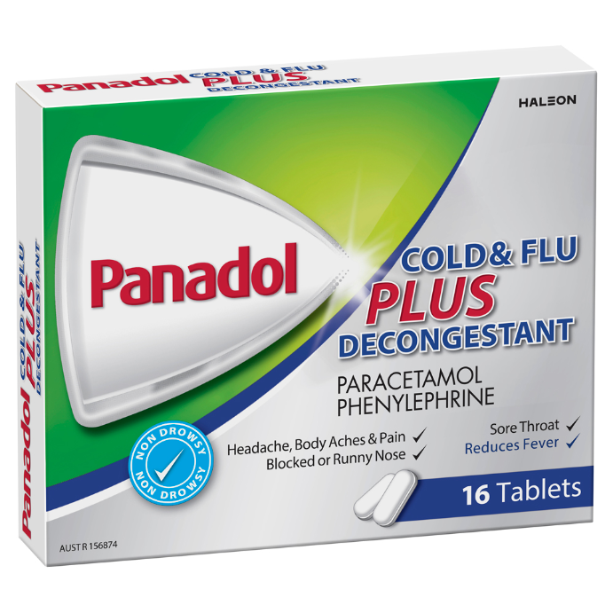 Panadol Cold & Flu Plus Decongestant 500mg 16 Tablets