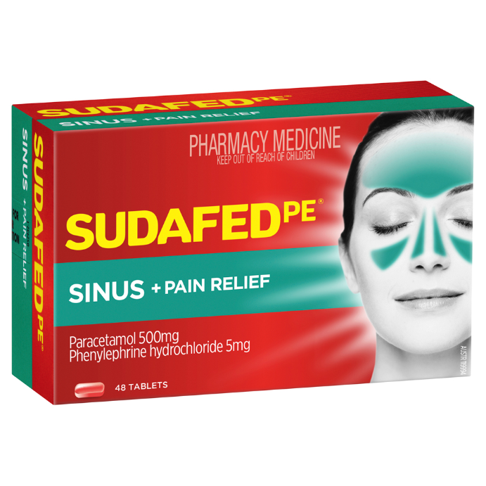 Sudafed PE Sinus + Pain Relief 48 Tablets