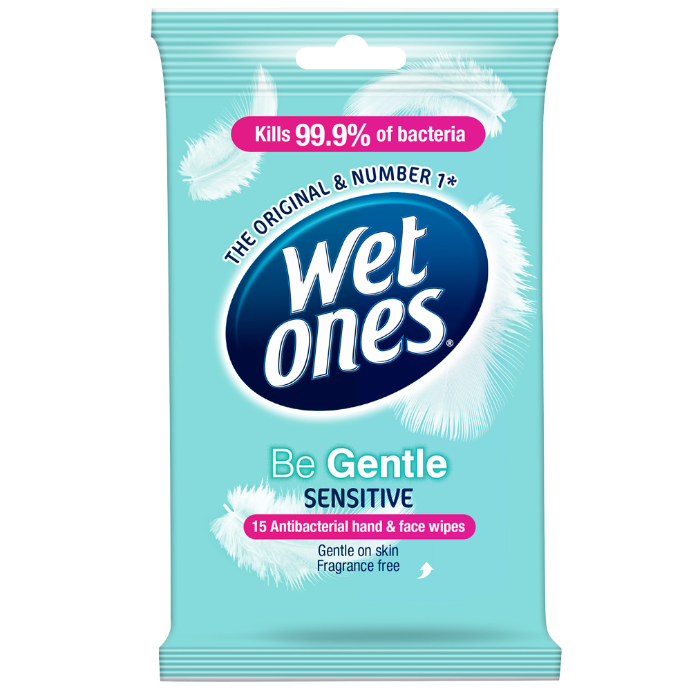 Wet Ones Be Gentle, Sensitive Antibacterial Hand & Face Wipes 15 Wipes