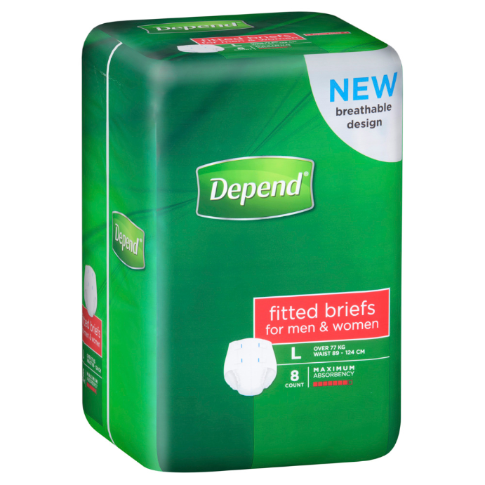 Depend Fitted Briefs Large 8 Pack