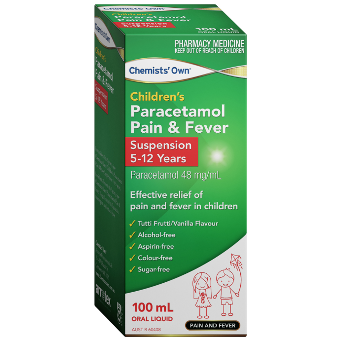 Chemists' Own Children's Paracetamol Pain & Fever Suspention 120mg/5mL 5-12 Years 100mL