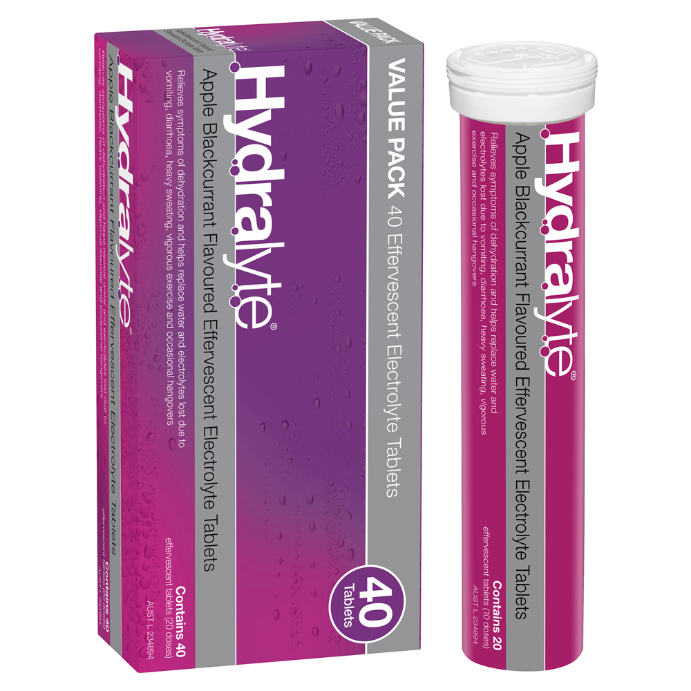 Hydralyte Apple Blackcurrant Flavoured Electrolyte 40 Effervescent Tablets