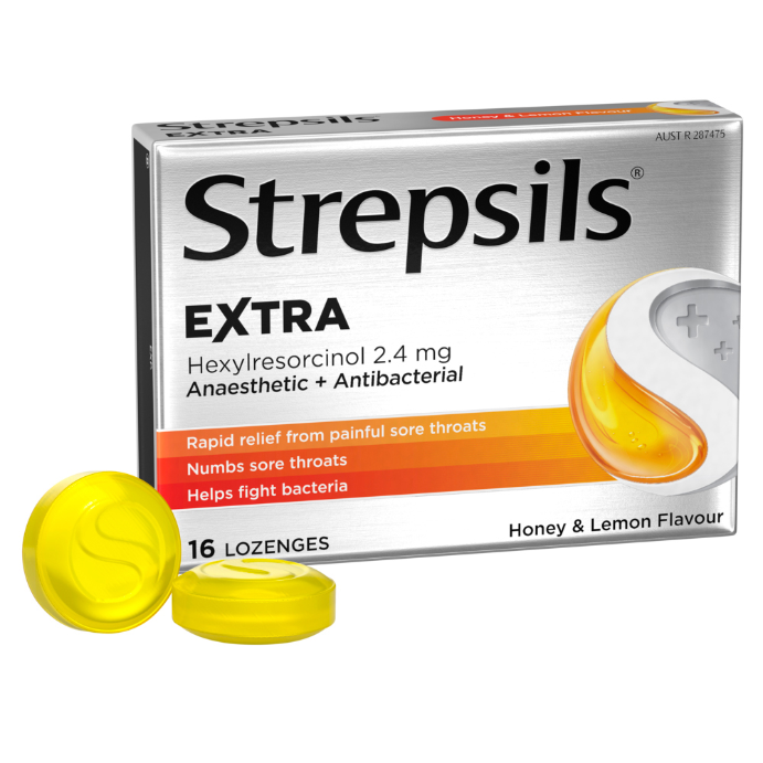 Strepsils EXTRA Rapid Sore Throat Relief Honey & Lemon 16 Lozenges