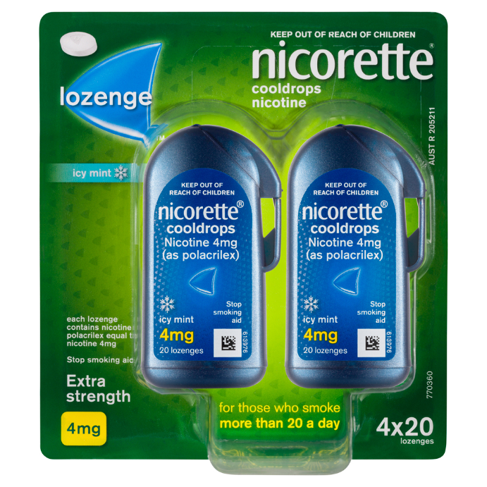 NICORETTE® Cooldrops Nicotine 4mg Extra Strength Icy Mint 4 x 20 Lozenges