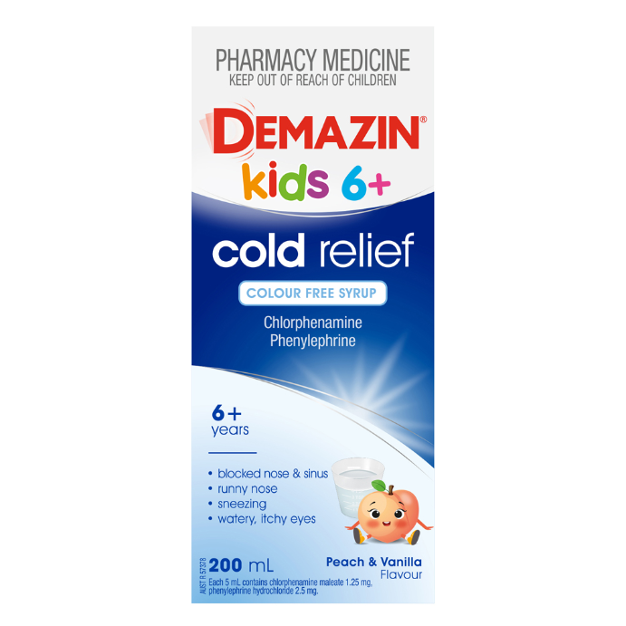 Demazin Kids 6+ Cold Relief Colour Free Syrup 200mL