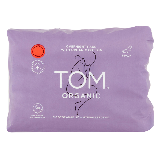 TOM Organic Pad Overnight Pads with Wing 8 Pack