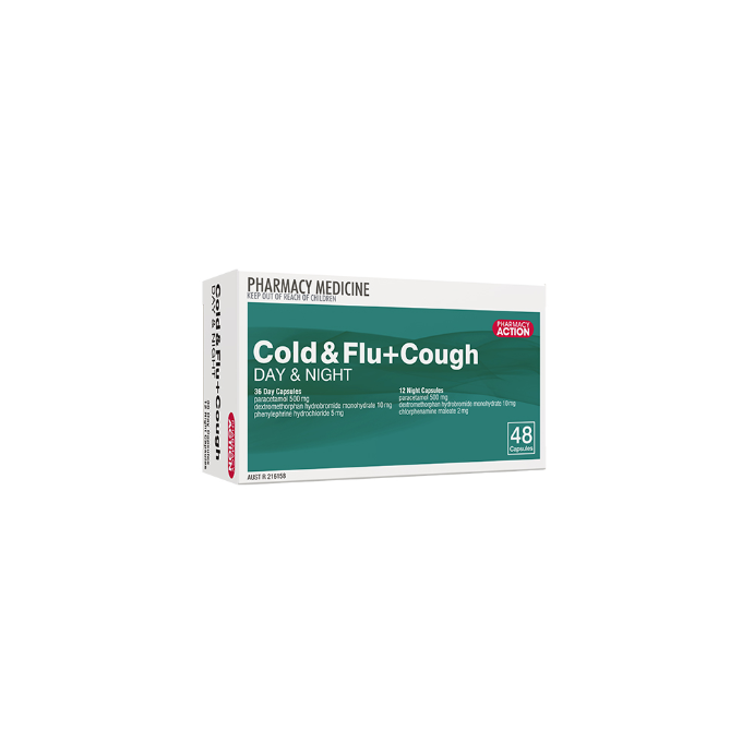 PHARMACY ACTION Cold & Flu + Cough Day & Night 48 Tablets