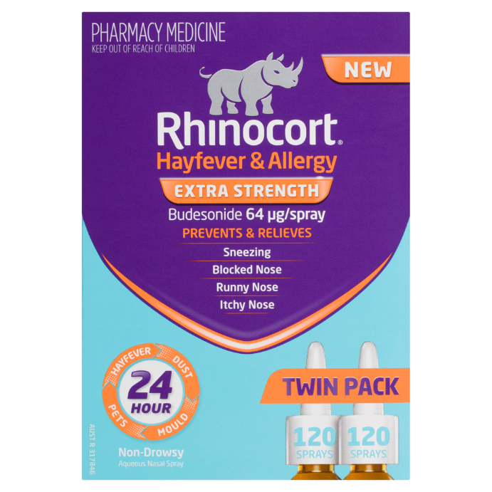 RHINOCORT Hayfever & Allergy Extra Strength Non-Drowsy Twin Pack 2 x 120 Sprays