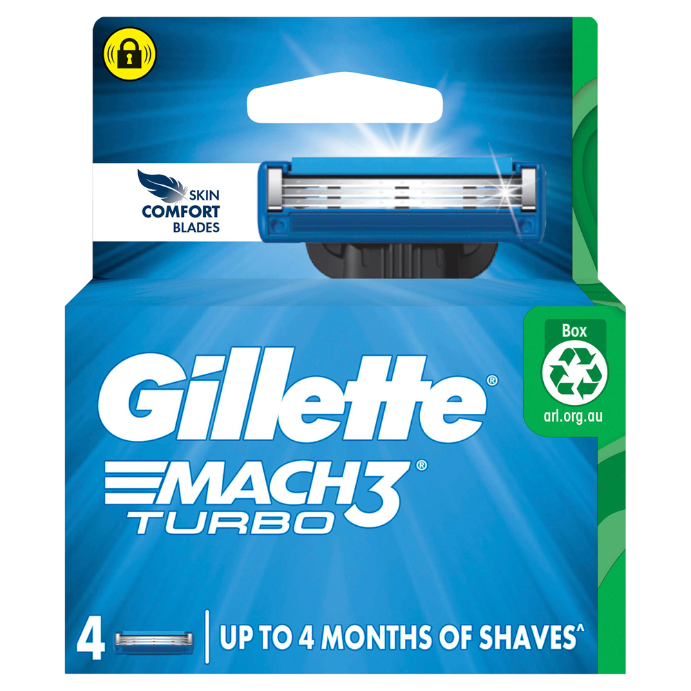Gillette Mach3 Turbo Replacement Cartridges 4 Pack