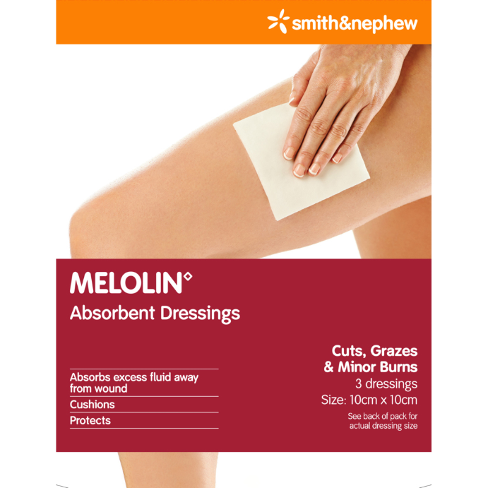 MELOLIN Absorbent Dressings 10cm x 10cm 3 Pack
