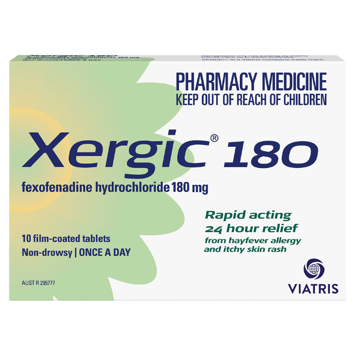 Xergic Fexofenadine Hydrochloride 180mg 10 Tablets