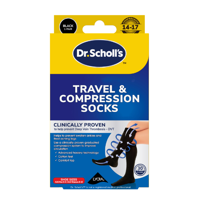 Scholl Flight Socks Compression Socks Black W8-11 M6-9 1 Pair