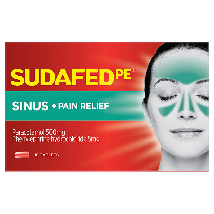 Sudafed PE Sinus + Pain Relief 16 Tablets