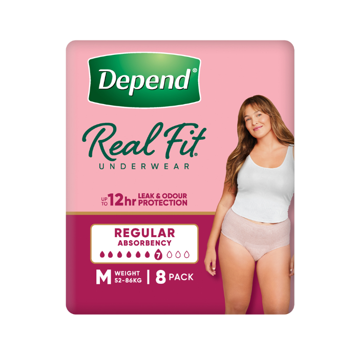 Depend Real Fit Underwear for Women Regular Absorbency M 8 Pack