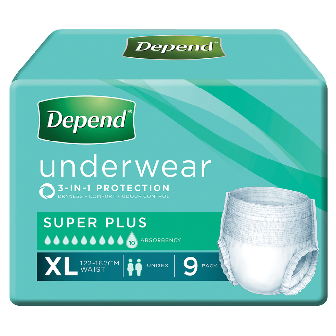 Depend Incontinence Underwear Unisex Super Plus Extra Large 9 Pack