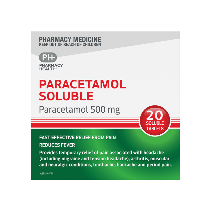 Pharmacy Health Paracetamol 500mg Soluble 20 Tablets S2