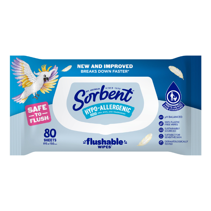 Sorbent Flushable Wipes Hypo-allergenic 80s