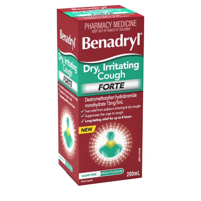 Benadryl Dry, Irritating Cough Forte Peach Flavour 200mL