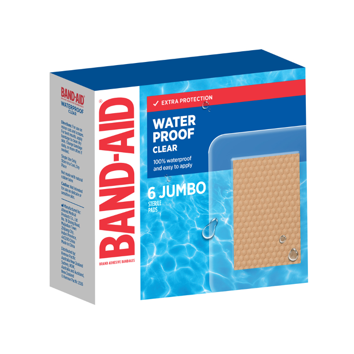 BAND-AID Waterproof Clear Jumbo Pads 6 Pack