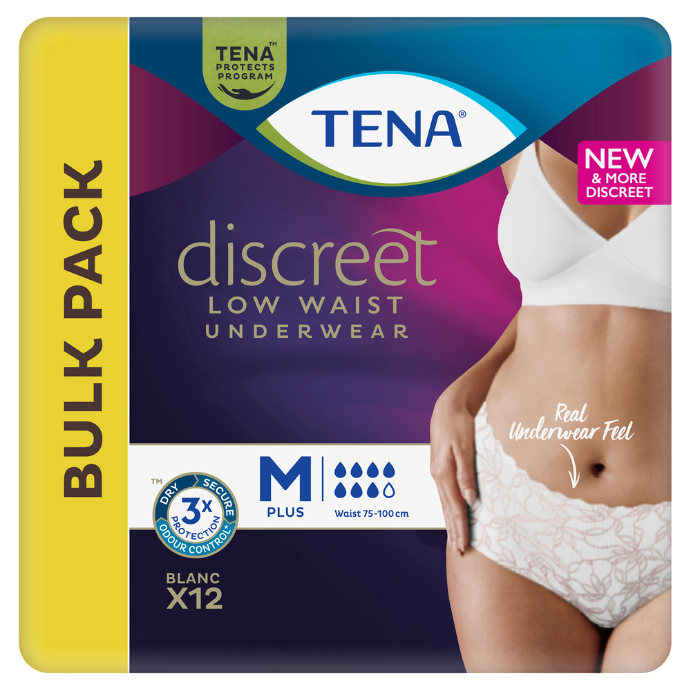 Tena Discreet Low Waist Underwear M Plus Blanc 12 Pack