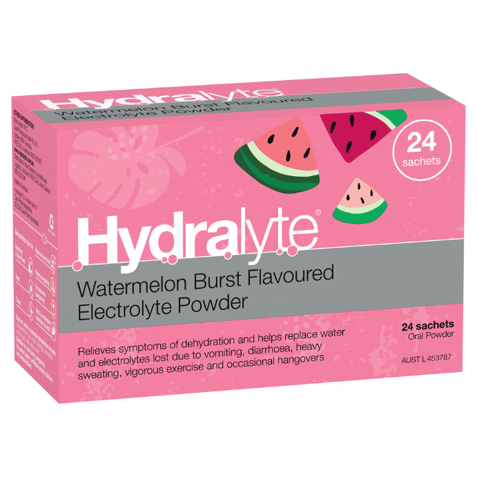 Hydralyte Watermelon Burst Flavoured Electrolyte Powder 24 Sachets