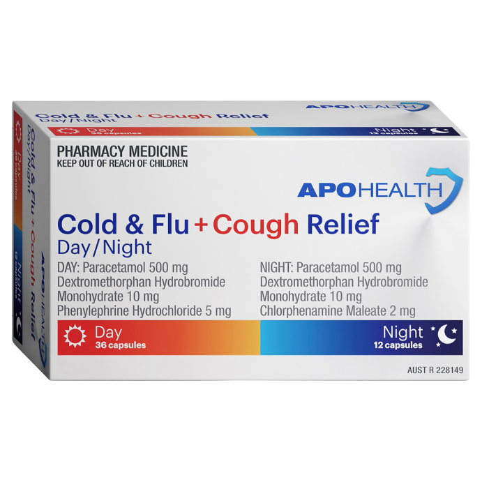 APO HEALTH Cold & Flu + Cough Relief Day/Night Blister Pack 48 Capsules
