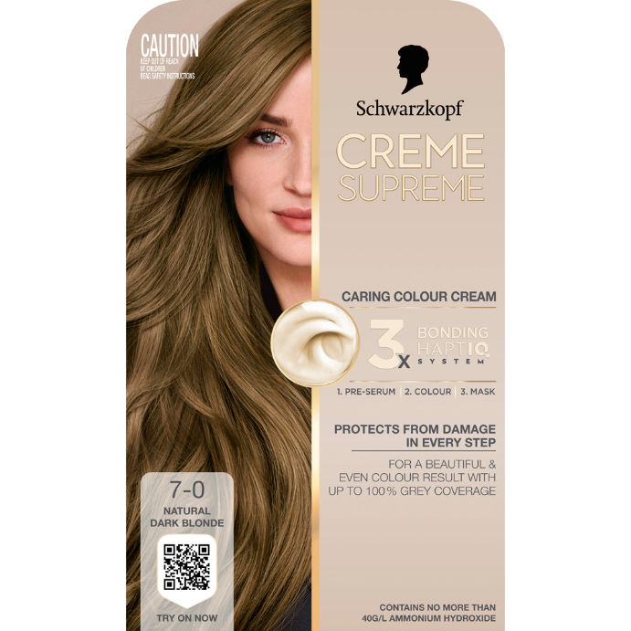 Schwarzkopf Creme Supreme Natural Dark Blonde Hair Dye 7-0 Permanent 245mL