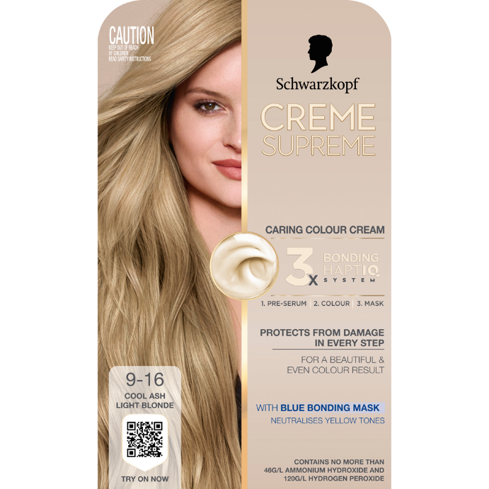Schwarzkopf Creme Supreme Cool Ash Light Blonde Hair Dye 9-16 Permanent 245mL
