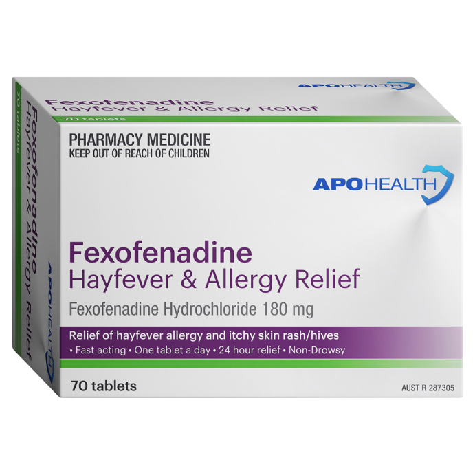 APO HEALTH Fexofenadine 180mg Hayfever & Allergy Relief Blister Pack 70 Tablets