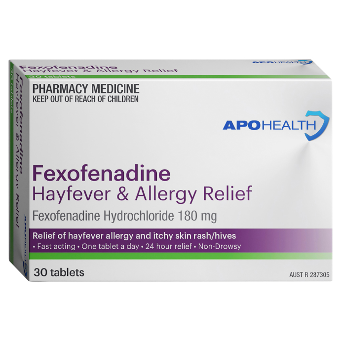 APO HEALTH Fexofenadine 180mg Hayfever & Allergy Relief Blister Pack 30 Tablets