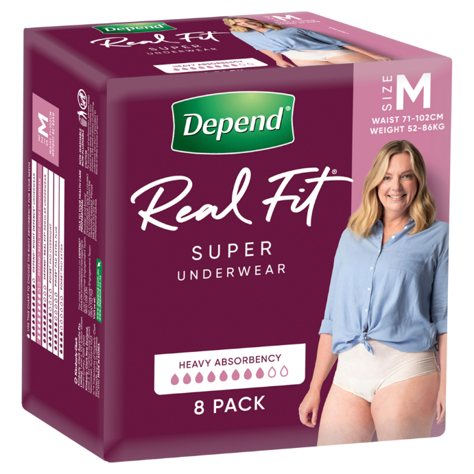 Depend Real Fit Super Underwear Heavy Absorbency Women's Medium 8 Pack