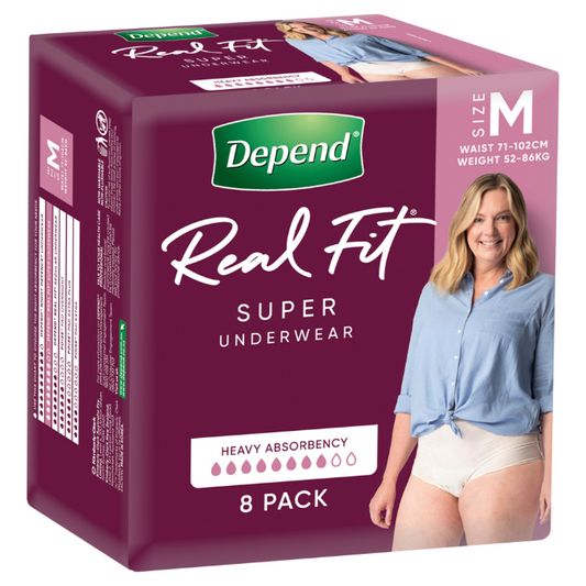 Depend Real Fit Super Underwear Heavy Absorbency Women's Medium 8 Pack