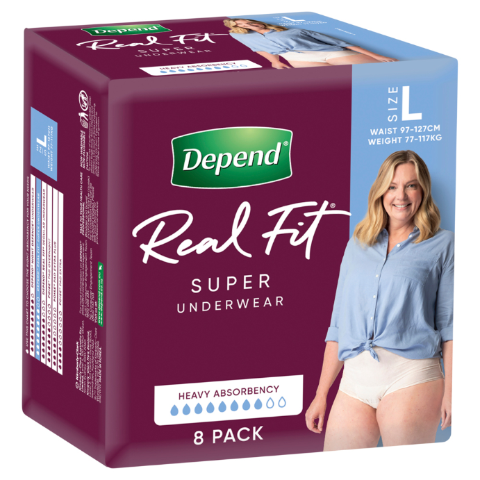 Depend Real Fit Super Underwear Heavy Absorbency Women's Large 8 Pack