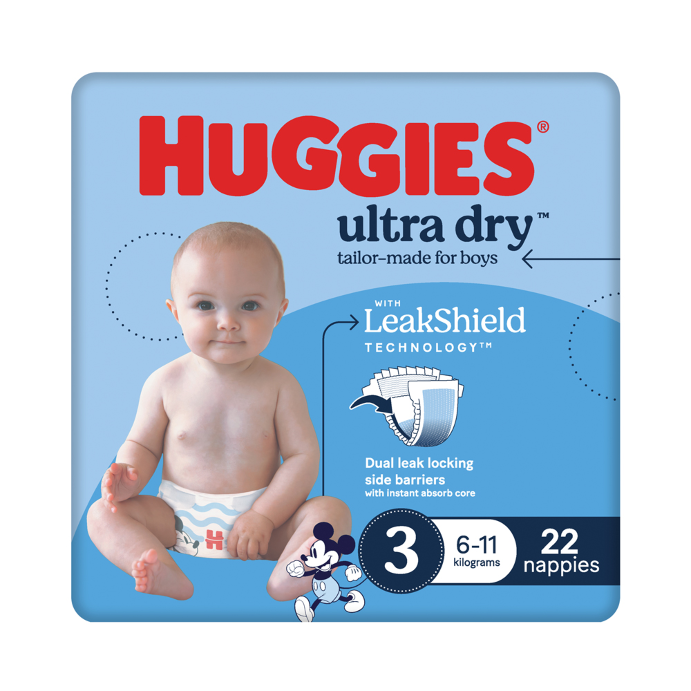 Huggies Ultra Dry Tailor-Made for Boys Size 3 22 Nappies