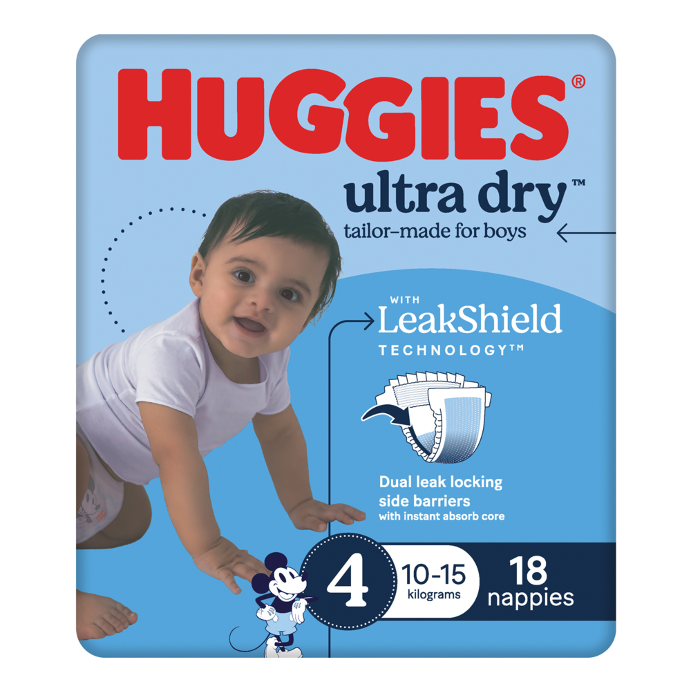 Huggies Ultra Dry Tailor-Made for Boys Size 4 18 Nappies