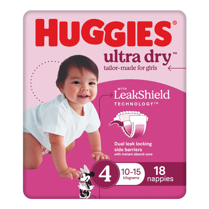 Huggies Ultra Dry Tailor-Made for Girls Size 4 18 Nappies