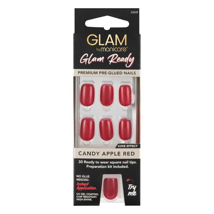 Glam by Manicare Glam Ready Pre-Glued Nails Candy Apple Red 30 Pieces