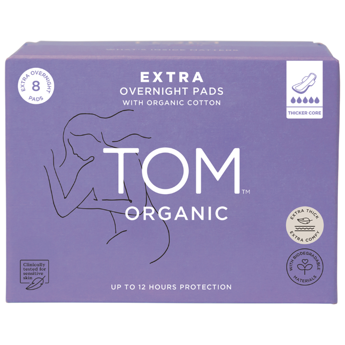 Tom Organic Pads Extra Thick Overnight 8 Pack