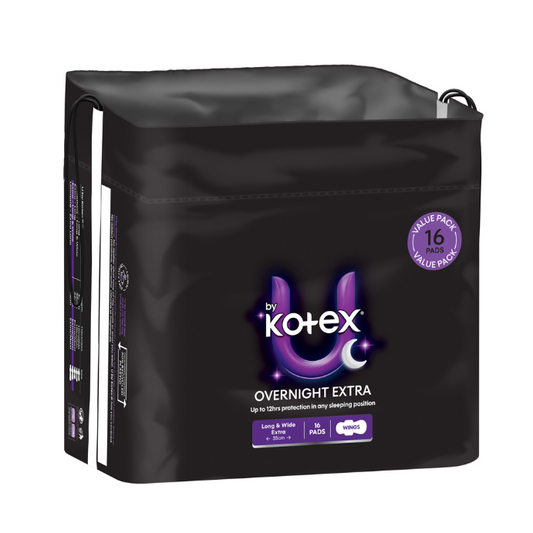 U By Kotex Extra Overnight Pads Long With Wings 16 Pack