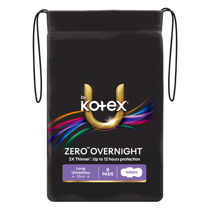 U By Kotex Zero Overnight Long Ultrathins Wings 8 Pads