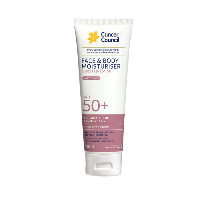 Cancer Council Face & Body Moisturiser Sunscreen Lotion Matte Finish SPF 50+ 150mL