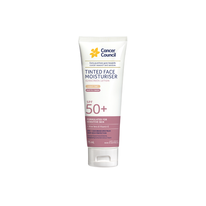 Cancer Council Tinted Face Moisturiser Sunscreen Lotion Light Tint Matte Finish SPF50+ 75mL